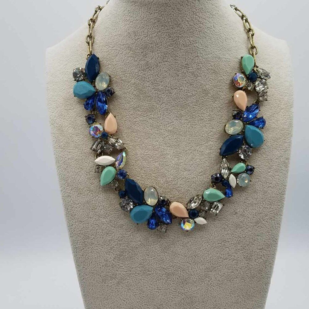 J Crew Shades of Blue Crystal Statement Necklace - Picture 12 of 12